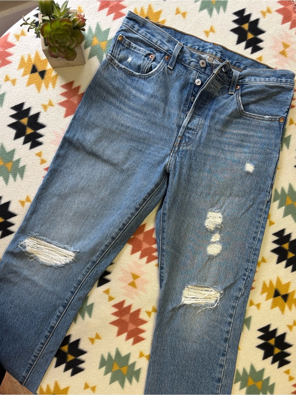 Levi's High-Rise Distressed Blue Jeans